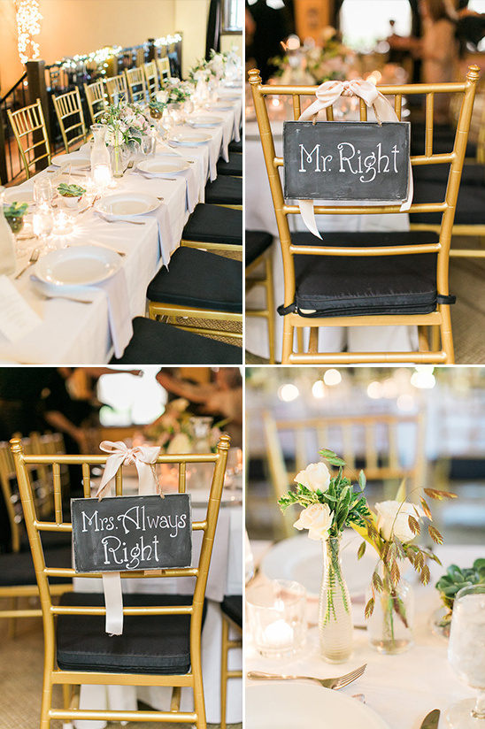 Funny wedding chairs with Mr Right and Mrs Always Right signs
