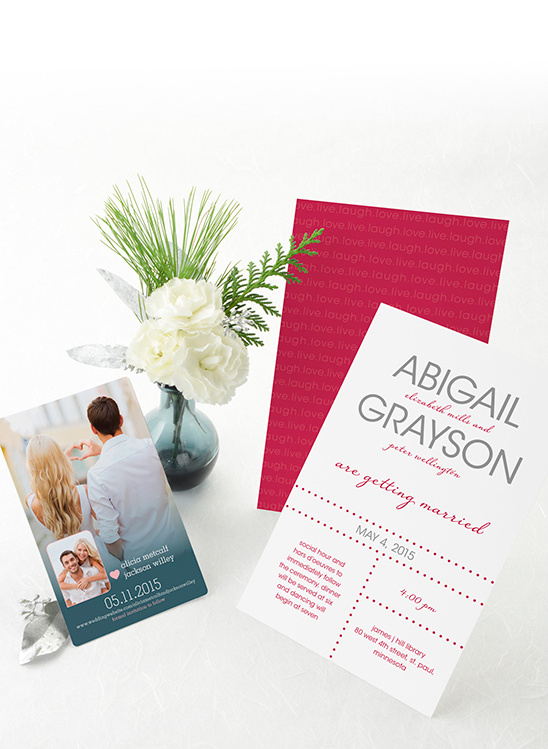 Wedding invitation suite with flowers and event details