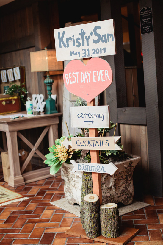 Kristy and Sam rustic wedding directional sign decor