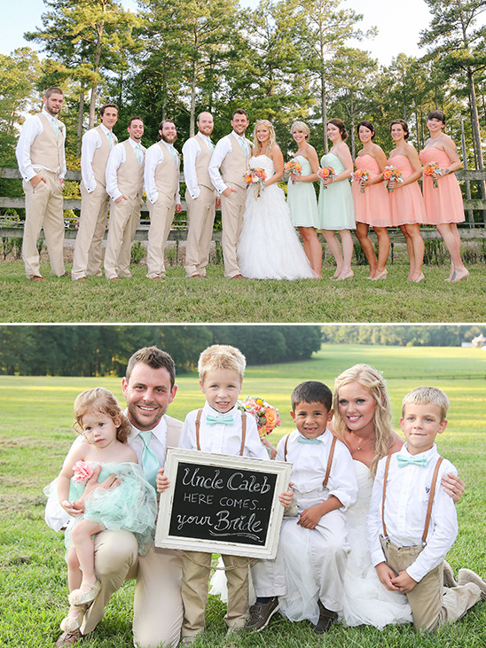 mint and peach wedding bridal party
