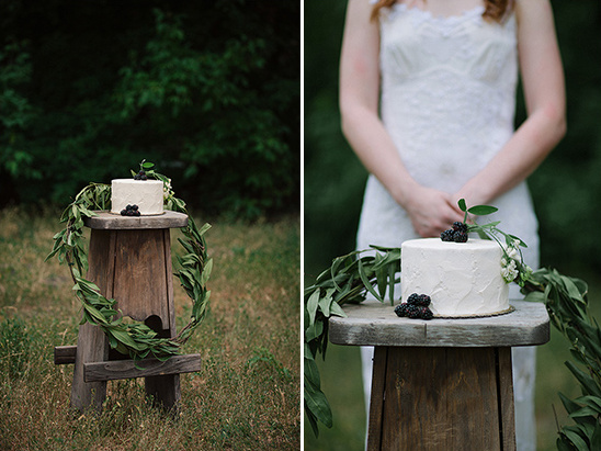 Rustic garden wedding cake with blackberries decor