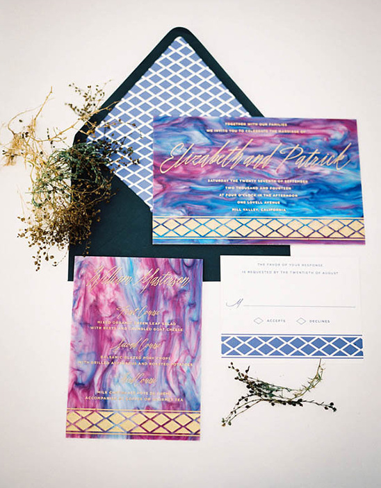 purple and blue geode inspired stationery