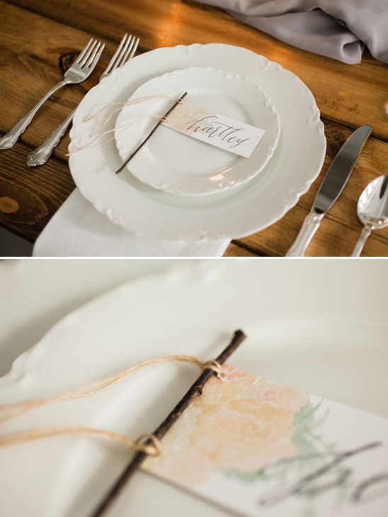 Elegant wedding table setting with name card and silverware