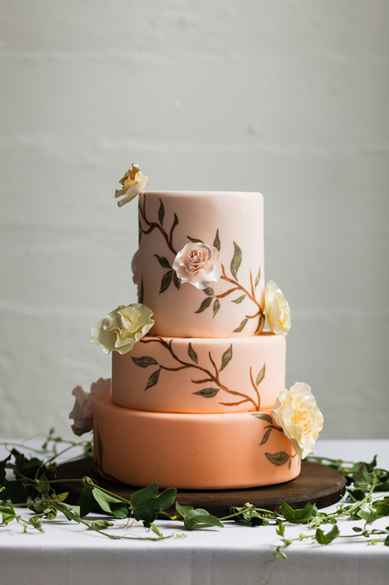 rose colored wedding cake