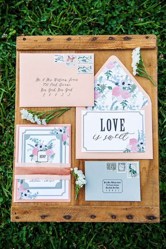 dusty pink floral wedding stationery