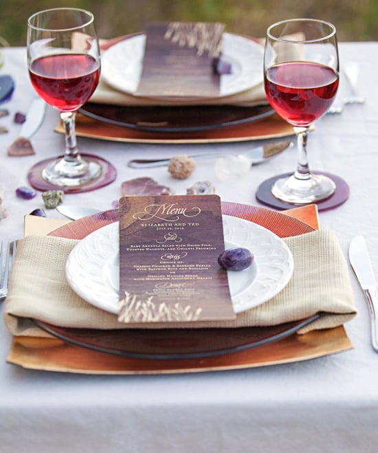 wooden menus and elegant table setting
