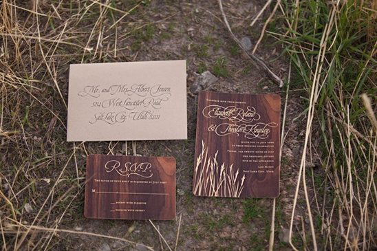 woodgrain wedding invitations