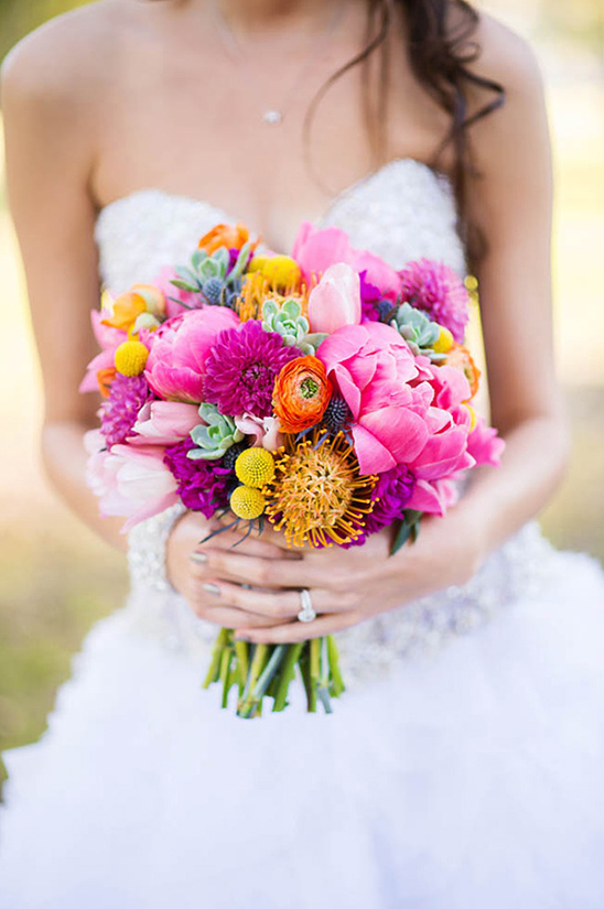 bright pink and orange wedding bouquet
