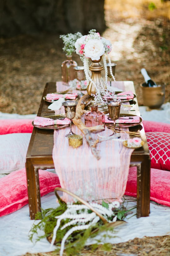 glamorous picnic style wedding table