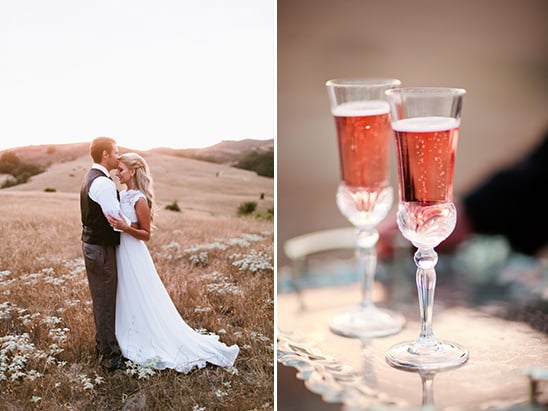 wedding kiss and pink champagne