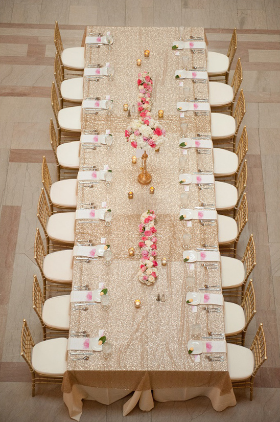 Elegantly decorated wedding reception table setting