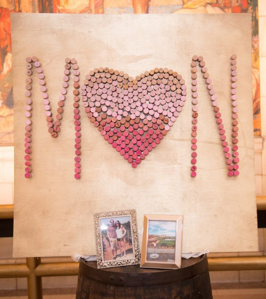 MN heart art made from wine corks with wedding photos