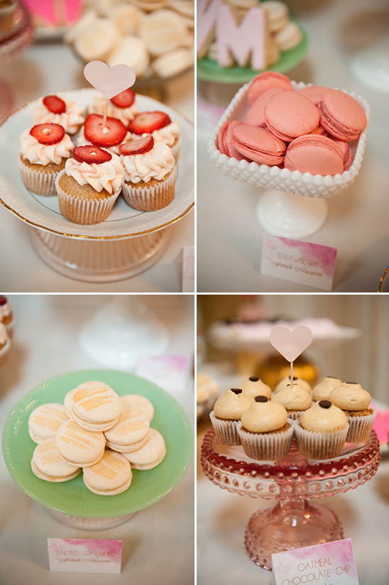Dessert table with cupcakes and macarons treats