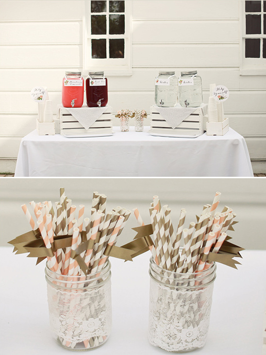 Party drink station with mason jars and paper straws