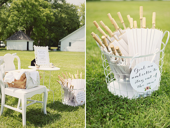 Outdoor wedding sun protection with guest umbrellas