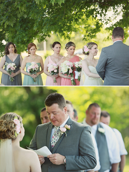 Outdoor wedding ceremony bride groom vows bridesmaids