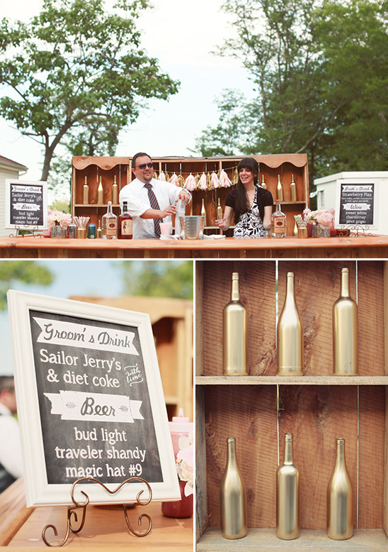 Outdoor wedding bar bartenders serving drinks and beer