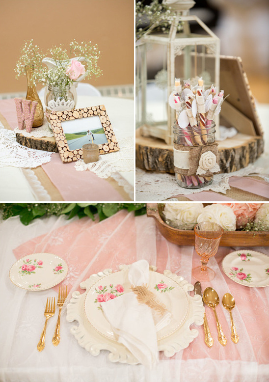 rustic vintage table settings and peppermint stick favors