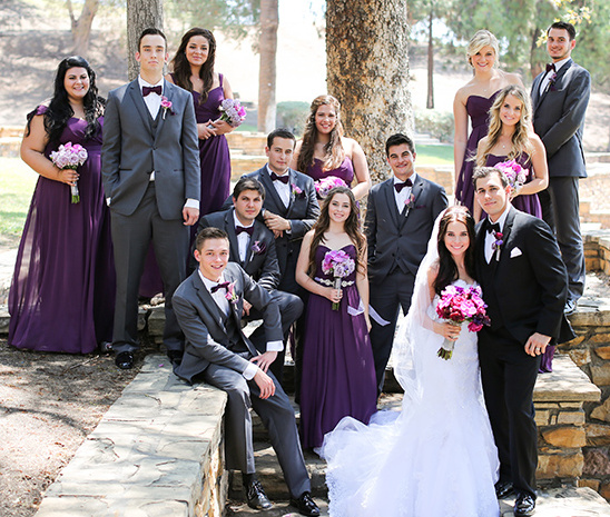 purple and gray bridal party
