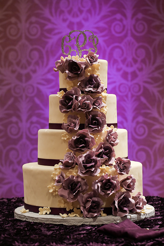 purple rose cascade wedding cake