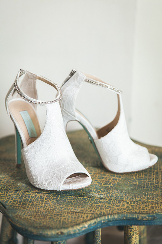 Elegant lace wedding shoes with rhinestone details