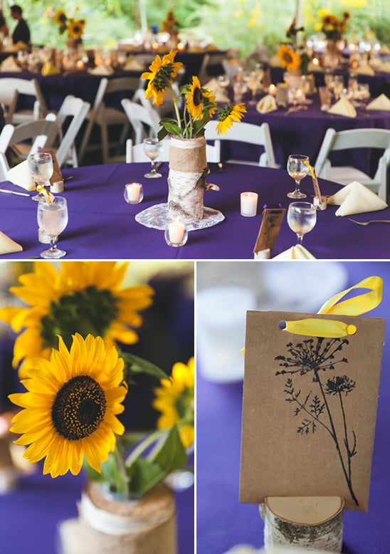 wild flower seed favors and sun flower themed table decor