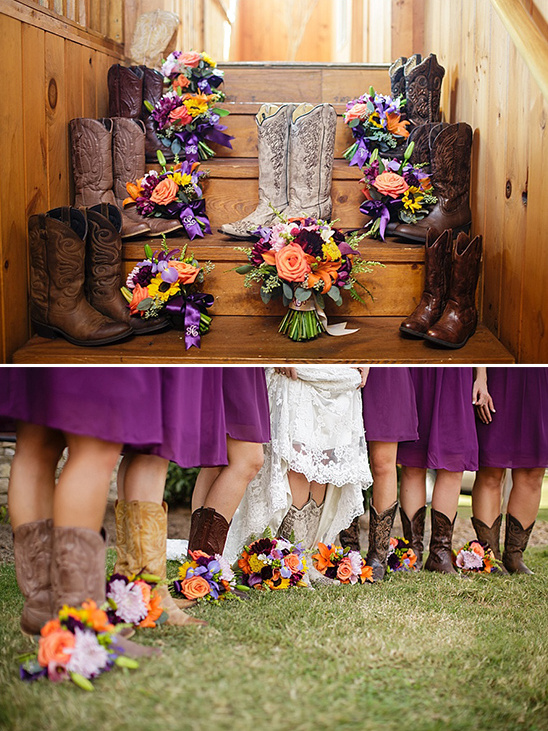 purple bridesmaids dresses paired with cowboy boots #weddingchicks