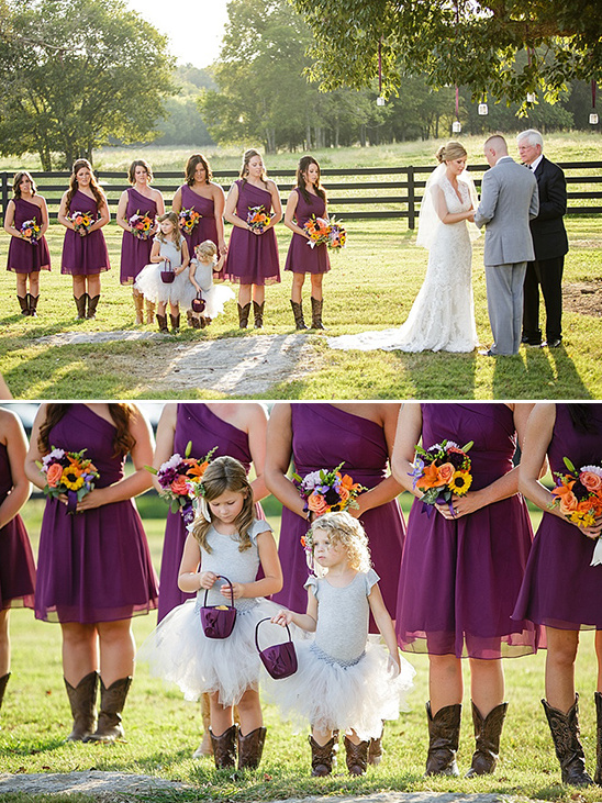 Country wedding bridesmaids and flower girls in boots