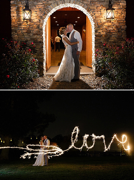 Wedding couple kiss sparkler love sign night celebration