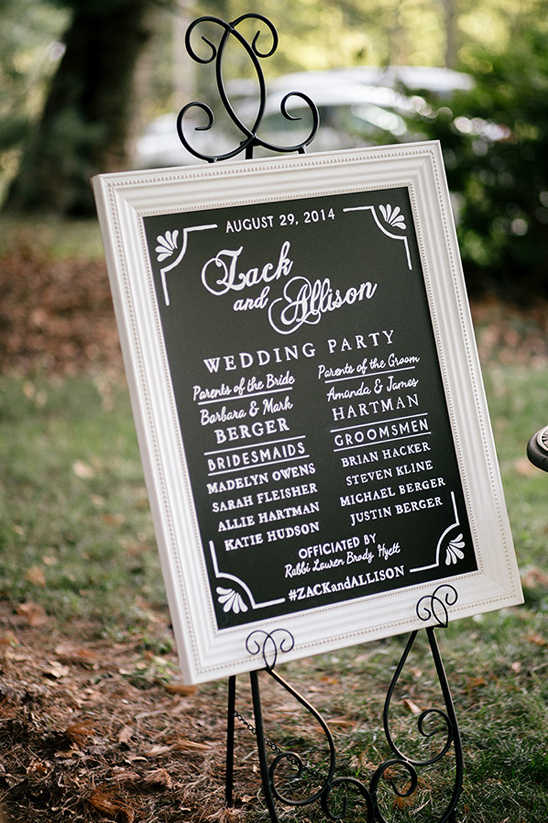 Zack and Allison wedding party sign August 29 2014