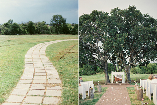 Outdoor wedding ceremony on a stone path in nature