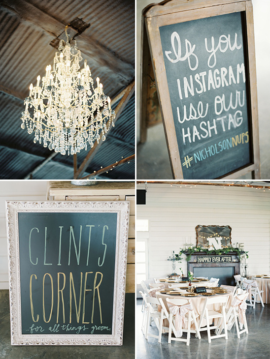 Wedding reception details signage chandelier tables