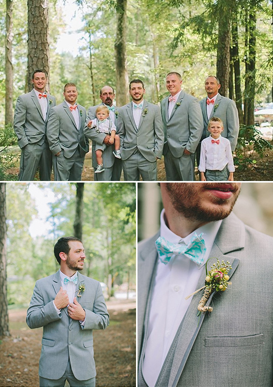 gray suits mismatched bow ties