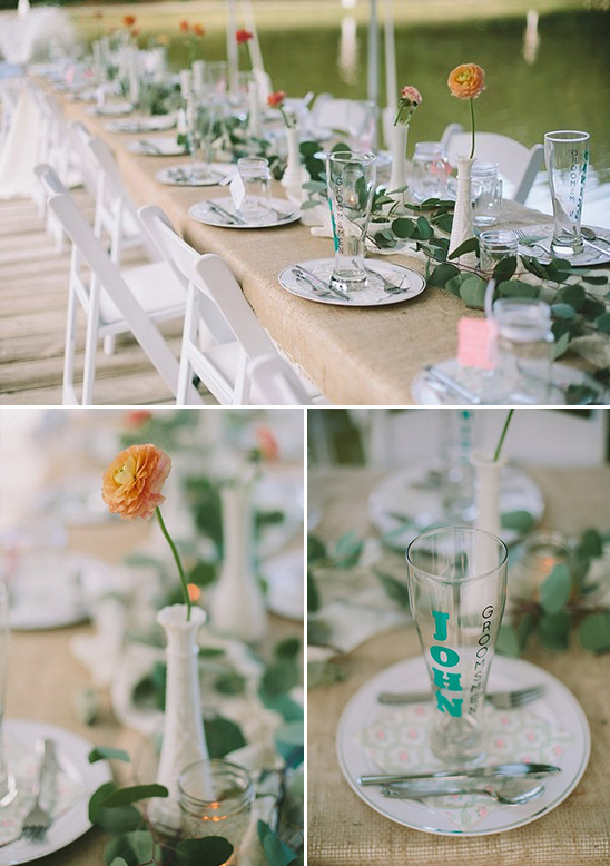 wedding party table with custom glasses