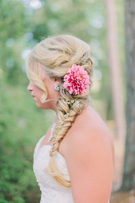braided wedding hair with floral accents