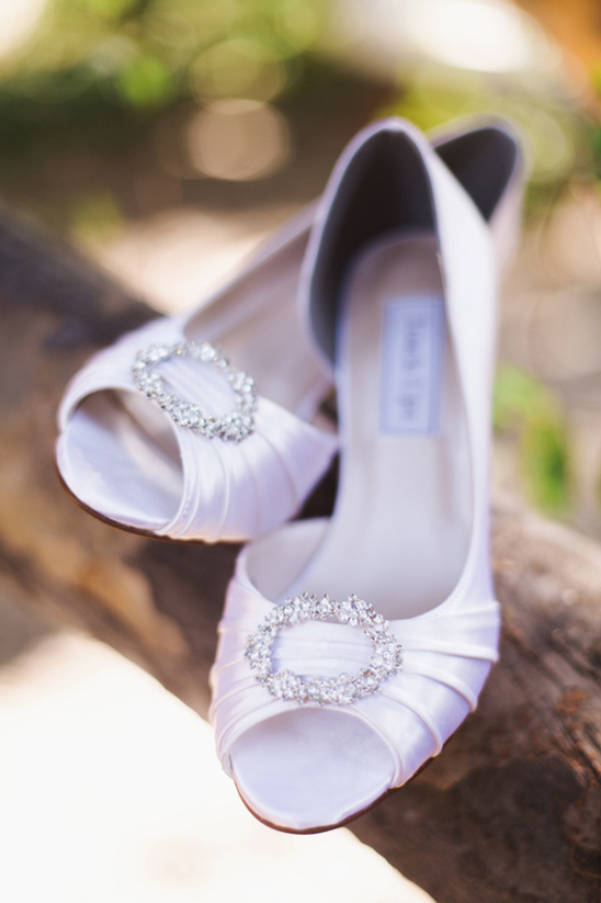 White wedding heels with rhinestone embellishments