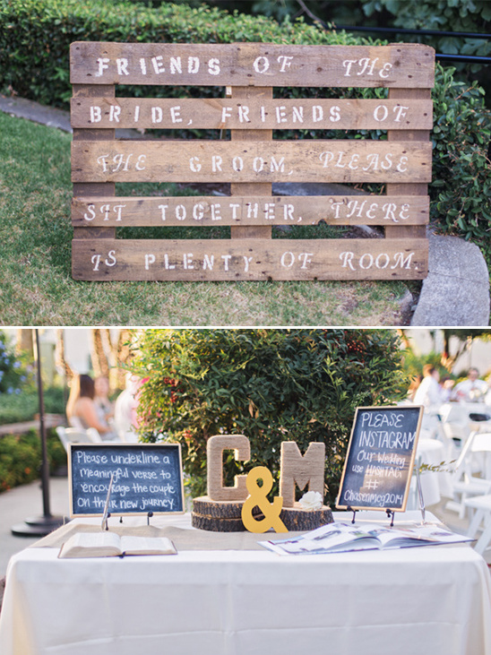 Rustic wedding with pallet sign guest book and Instagram