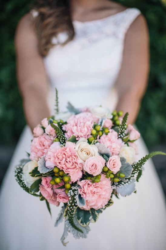 pink and green bouquet by Paisley Petals