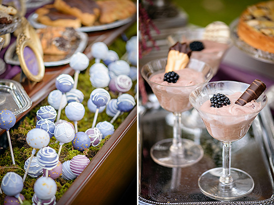 Dessert table with cake pops and chocolate mousse cups