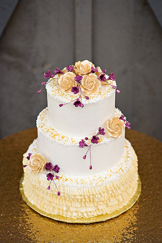 purple and gold wedding cake