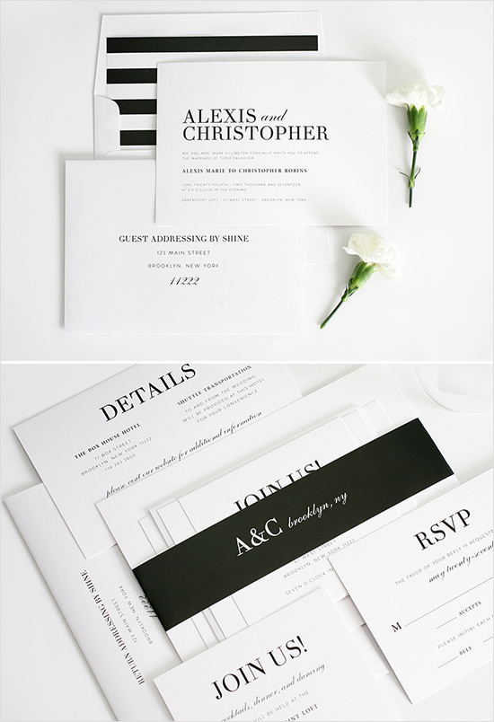 black and white wedding invite from shine wedding invitations