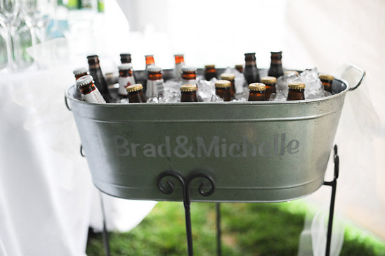 Beer bucket with ice at wedding reception Brad and Michelle