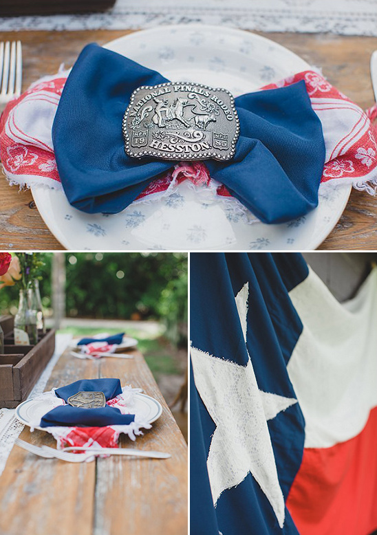 lone star wedding decor with rodeo belt buckle napkin rings