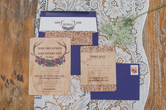 antler and flower themed stationery