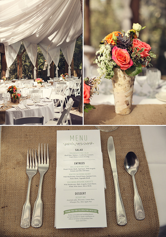 fabric drapped reception and simple menu