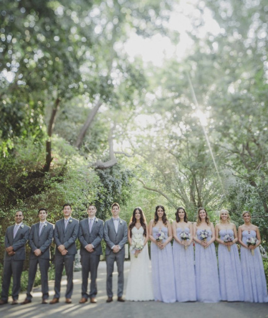 grey and lavendar wedding party