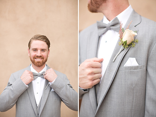 light grey tuxedo groom look