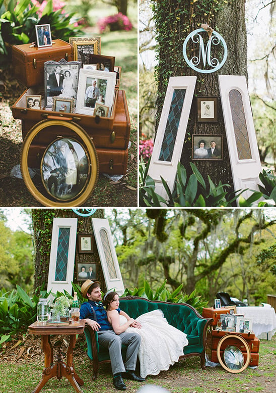family photo display and outdoor lounge