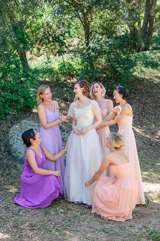 pink and purple bridesmaids dresses