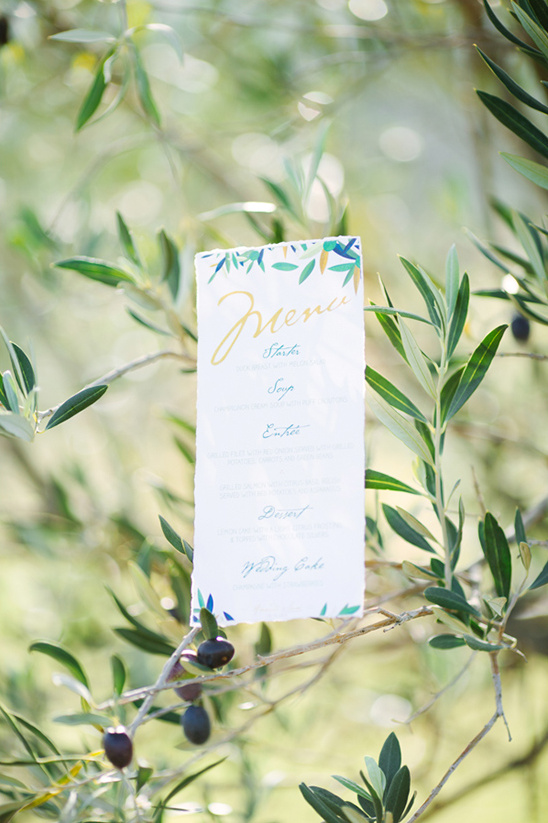 olive leaf inspired wedding menu